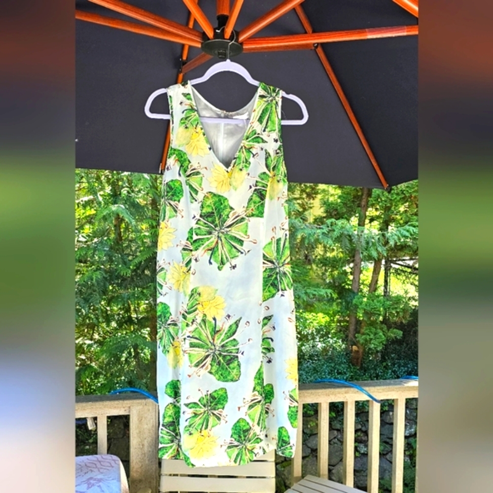 🤑 Nwt Ala Von Auersperg Green and Yellow Midi dress with Tropical Print 🤑 - Picture 4 of 16